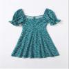 2022 Women's Dresses Drawstring Knot Ruched Front Ditsy Floral Dress Women's Dresses (Color : Teal Blue, Size : Small) view 2