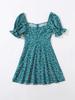 2022 Women's Dresses Drawstring Knot Ruched Front Ditsy Floral Dress Women's Dresses (Color : Teal Blue, Size : X-Small) view 2