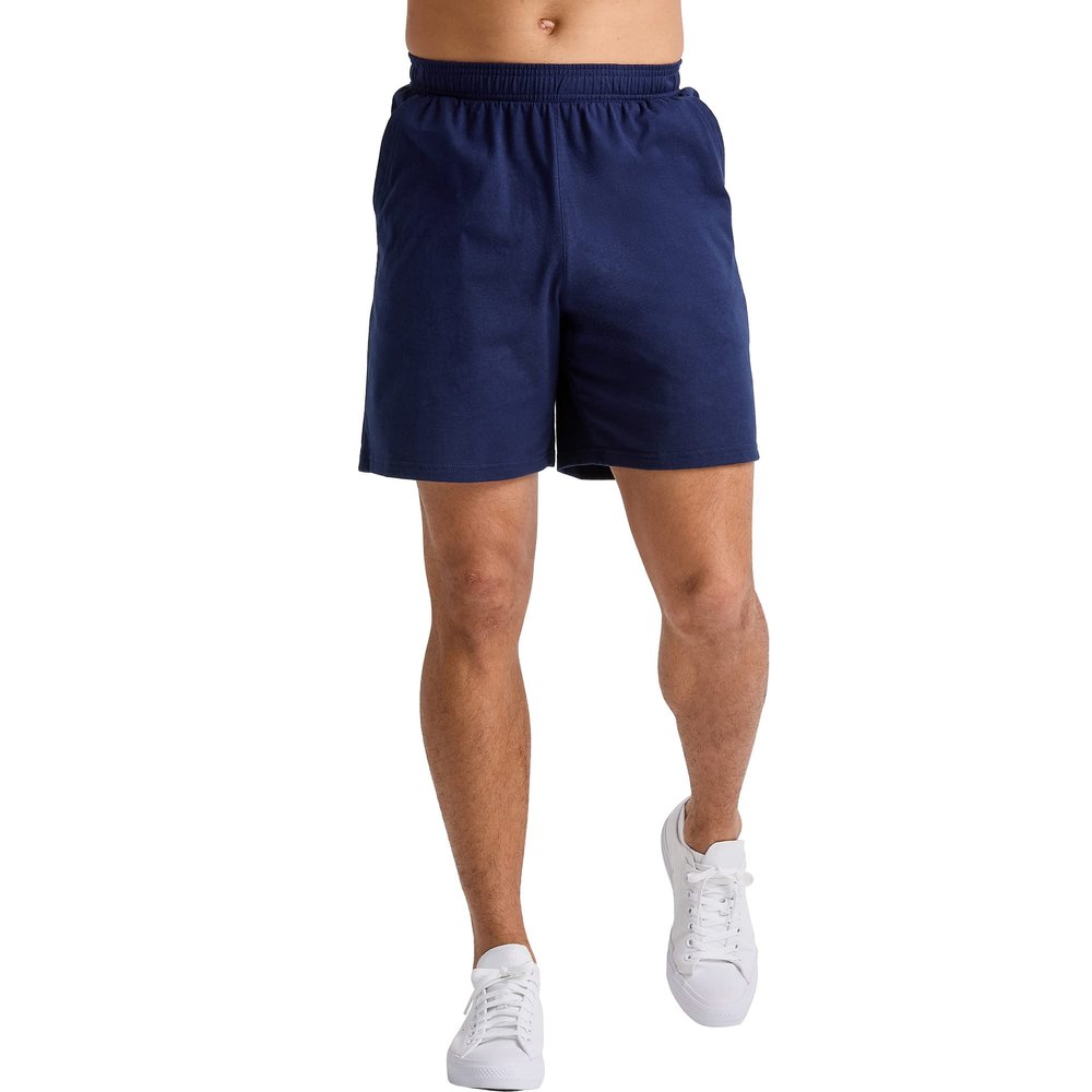 Hanes Men's Originals Cotton Pockets, Pull-On Jersey Gym Shorts, 7", Athletic Navy