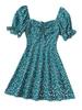 2022 Women's Dresses Drawstring Knot Ruched Front Ditsy Floral Dress Women's Dresses (Color : Teal Blue, Size : Medium) view 1