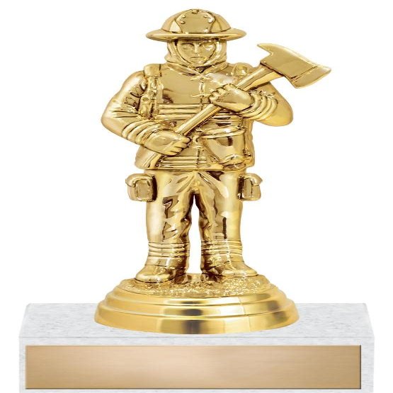 Crown Awards 6" Gold Firefighter Trophy On White Marble Base, 50 Pack