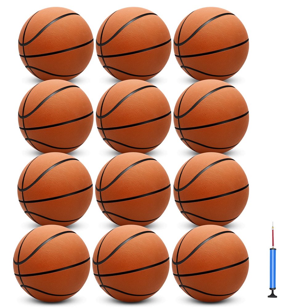 12 Pack 29.5" Official Size 7 Basketball Balls Inflatable with Pump for Men for Outdoor, Indoor or TrainingMens Adult Basketball (Orange)