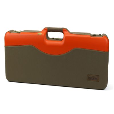 Negrini Luxury Shotgun Case - Hard Case for Over/Under or Side-by-Side Shotguns - Fits 2 Shotguns, Up to 28 Barrels - Airline Approved, TSA Locks - Made in Italy - Khaki/Blaze - Canvas Trim