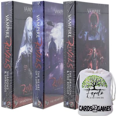 Fapeto Travel Drawstring Bag Bundle with Vampire Rivals Adversaries ONLY EXPANSIONS (Shadows & Shrouds, The Heart of Europe, The Dragon & The Rogue) Card Game