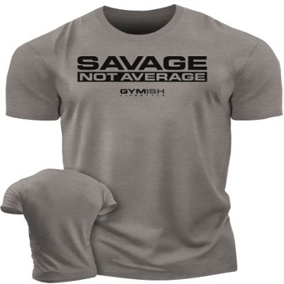 Savage Not Average Gym Workout Motivational Weightlifting Mens T-Shirt (Savage Not Average Warm Grey, 3XL)