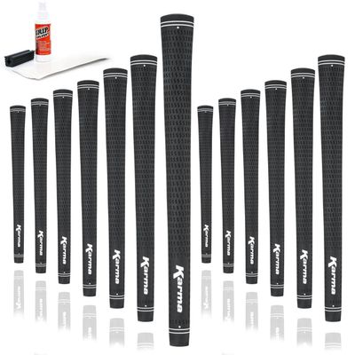 Karma Velour Jumbo Plus Golf Grip Kit with Tape Strips, Grip Solvent, Rubber Vise Clamp, 13 Black Rubber Velvet Style +1/8 Oversized Replacement Golf Grips for Men