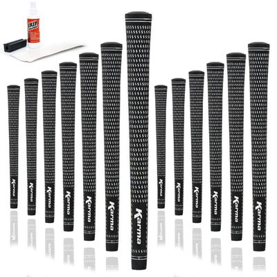 Karma Velour Jumbo Plus Golf Grip Kit with Tape Strips, Grip Solvent, Rubber Vise Clamp, 13 Black/White Rubber Velvet Style +1/8 Oversized Replacement Golf Grips for Men