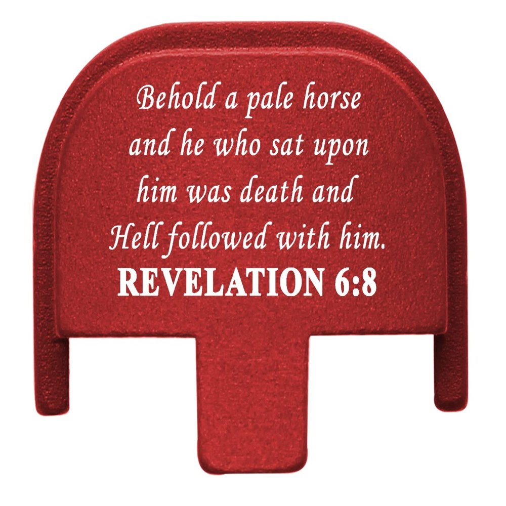 NDZ Performance Rear Slide Cover Plate for Smith & Wesson SD9, SD9 VE, SD40, SD40 VE 9MM & .40 S&W Laser Engraved Anodized Aluminum in Red - Bible Revelations 6:8