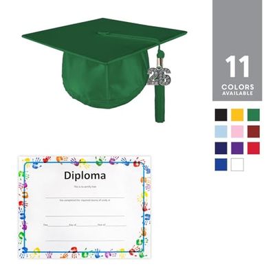 Class Act Graduation Kindergarten Preschool Unisex Shiny Graduation Cap and Bling Tassel with Diploma Certificate, One Size, Kelly Green