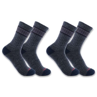Carhartt Women's Midweight Stripe Crew Sock 2 Pack, Denim Chambray, Medium