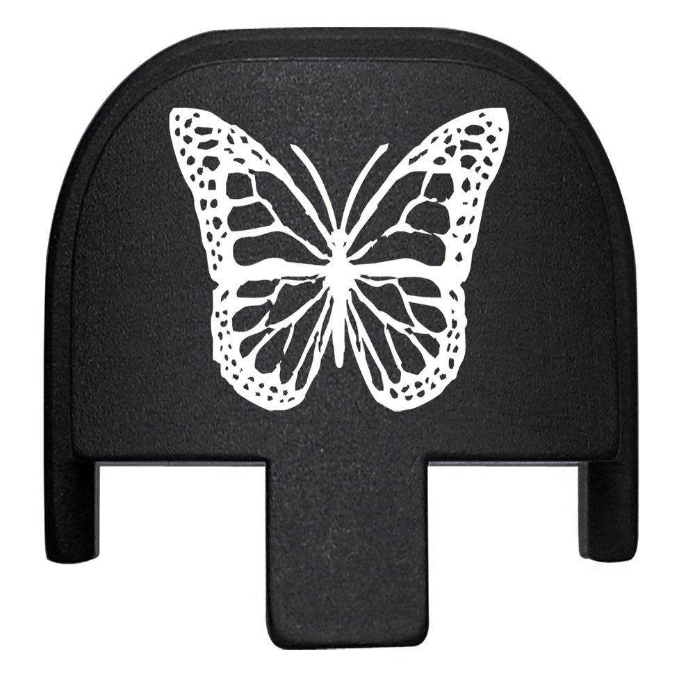 NDZ Performance Rear Slide Cover Plate for Smith & Wesson SD9, SD9 VE, SD40, SD40 VE 9MM & .40 S&W Laser Engraved Anodized Aluminum in Black - Butterfly