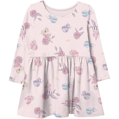 Disney Girls' Toddler Princess Aurora Floral Long Sleeve T-Shirt Dress, Pink, 2 Years