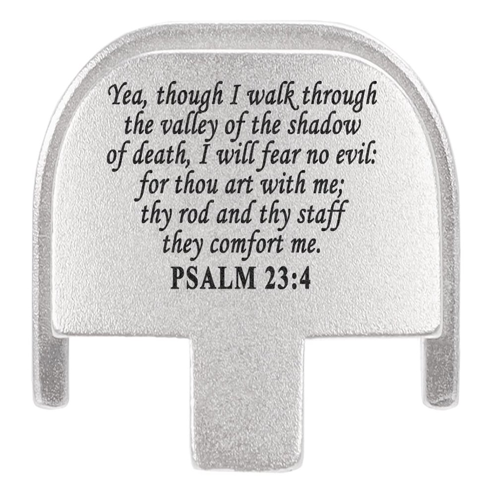 NDZ Performance Rear Slide Cover Plate for Smith & Wesson SD9, SD9 VE, SD40, SD40 VE 9MM & .40 S&W Laser Engraved Anodized Aluminum in Silver - Bible Psalm 23:4