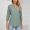 3/4 Sleeve Shirts for Women Tops Dressy Casual Summer Fashion 2023 V Neck Top Eyelet Slim Fit Tunic Tee Blouse Green view 2