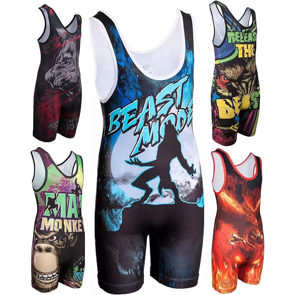 KO Sports Gear Unisex Wrestling Singlet for Adult Wrestlers - Wrestling Singlet for Men & Women - Bold Durable Uniform, Stretchy Breathable Material - Beast Mode, Adult X-Large