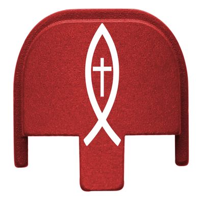 NDZ Performance Rear Slide Cover Plate for Smith & Wesson SD9, SD9 VE, SD40, SD40 VE 9MM & .40 S&W Laser Engraved Anodized Aluminum in Red - Christian Fish and Cross