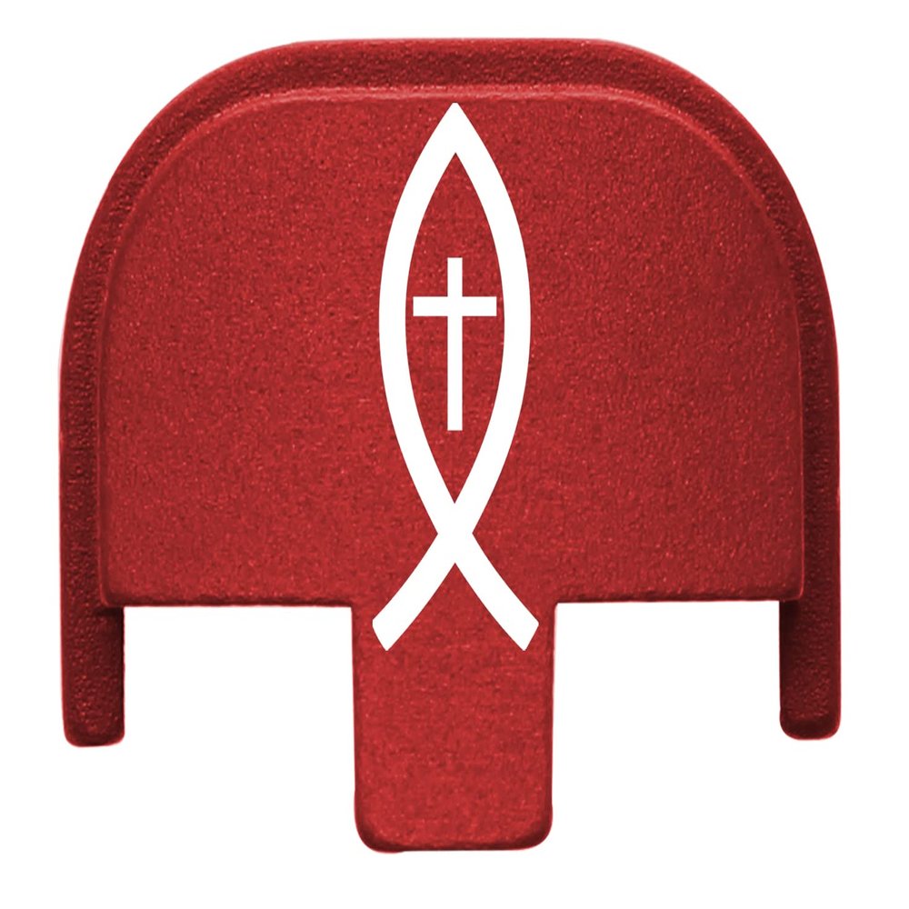 NDZ Performance Rear Slide Cover Plate for Smith & Wesson SD9, SD9 VE, SD40, SD40 VE 9MM & .40 S&W Laser Engraved Anodized Aluminum in Red - Christian Fish and Cross