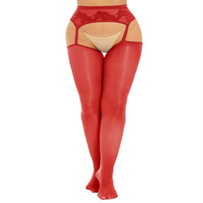 ACSUSS Women Glossy Thigh-High Stockings Tights Suspender Pantyhose Stockings for Valentine's Day Red A One Size