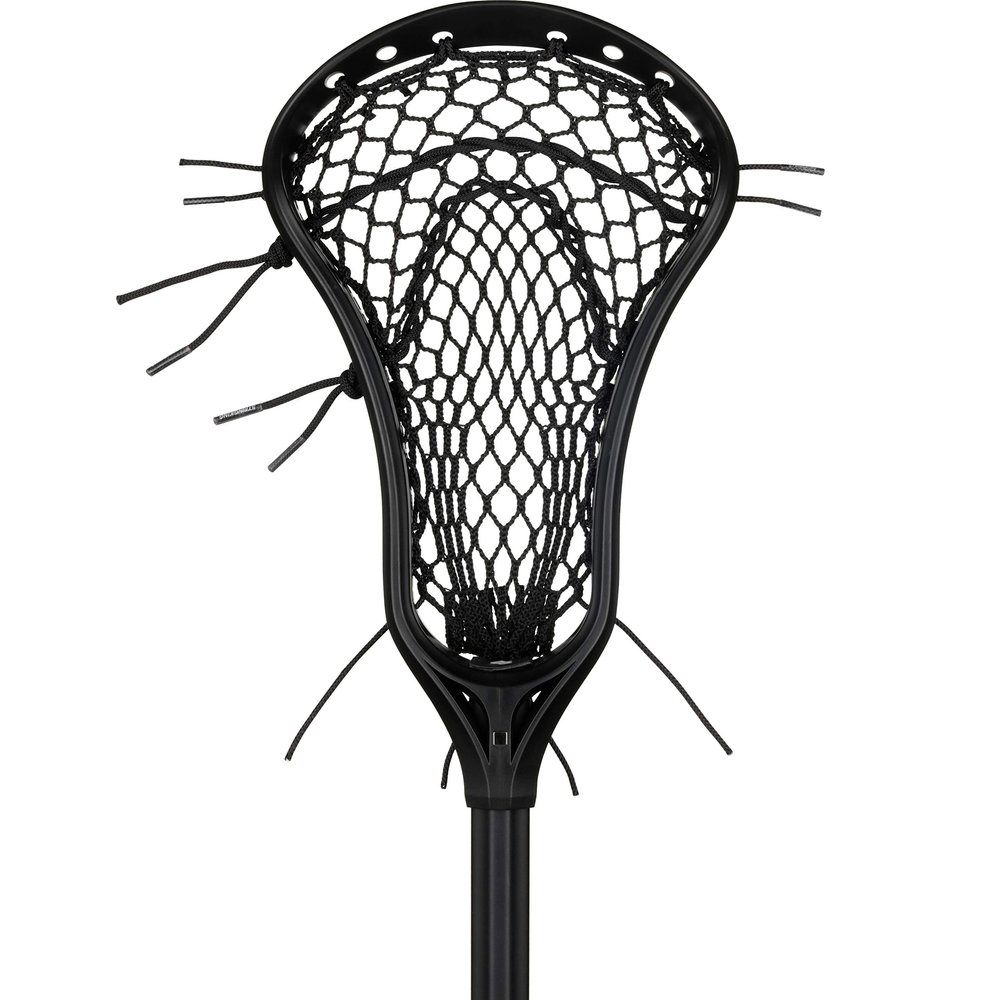 StringKing Girl's Starter Attack Lacrosse Stick Strung with Type 4 Mesh (Black/Black)