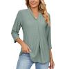 3/4 Sleeve Shirts for Women Tops Dressy Casual Summer Fashion 2023 V Neck Top Eyelet Slim Fit Tunic Tee Blouse Green view 1