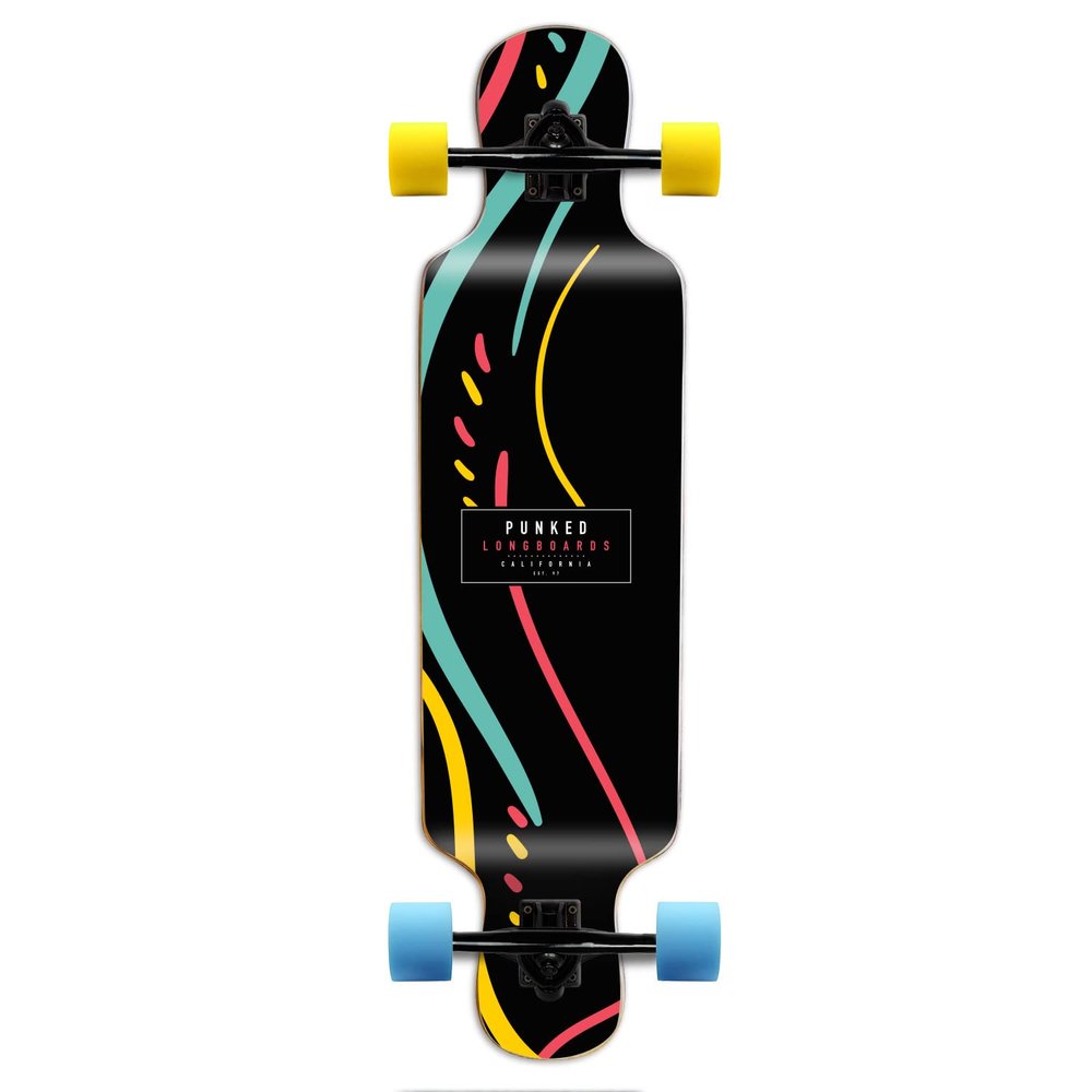 Yocaher Punked Bamboo Longboard Skateboard Freestyle 40" x 9.75"Cruiser w/BLACKWIDOW Premium Clear Grip Tape, Heavy Duty Aluminum Alloy Truck, 71mm Longboard Wheels (Sway)
