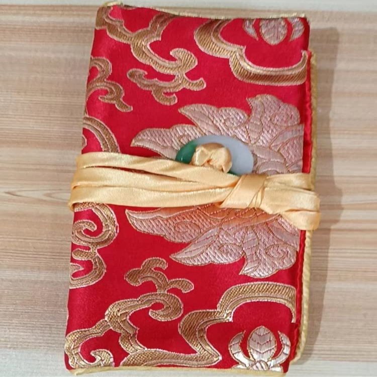 Only My Live Home Luxury Silk Brocade 3 Zipped Jewelry Bag Travel Jewellery Roll Drawstring Packaging Necklace Bracelet Ring Makeup Storage Pouches (red rich flower)