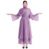Abayas For Women Muslim Turkey Kaftan Modest Robe Full Length Long Sleeve Chiffon Maxi Cardigan Dress Soild Casual Islamic Clothes Loose Dubai Cover Up Dress for Corban Festival PurpleNo Hijab XXL view 2