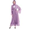 Abayas For Women Muslim Turkey Kaftan Modest Robe Full Length Long Sleeve Chiffon Maxi Cardigan Dress Soild Casual Islamic Clothes Loose Dubai Cover Up Dress for Corban Festival PurpleNo Hijab XXL view 4