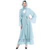 Abayas For Women Muslim Kaftan Dresses Islamic Long Sleeve Maxi Dress Cardigan Niqab Dubai Robe Cover Up Hijab Abayas Prayer Clothes For Muslim Women Nigerian Dresses Light Blue + Hijab XL view 1