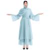 Abayas For Women Muslim Kaftan Dresses Islamic Long Sleeve Maxi Dress Cardigan Niqab Dubai Robe Cover Up Hijab Abayas Prayer Clothes For Muslim Women Nigerian Dresses Light Blue + Hijab XL view 3