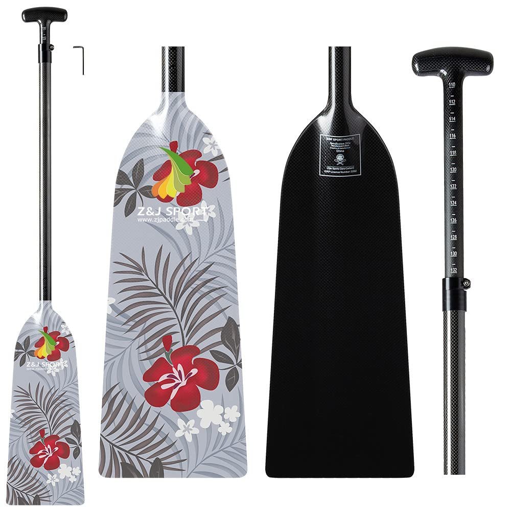 Z&J SPORT Adjustable Dragon Boat Paddle, IDBF Approved Carbon Fiber Paddle, Graphic Paddle with Adjuster for Dragon Boat Race with Adjustable T Handle (Range: 43-52 /110cm-132cm) (GF123)