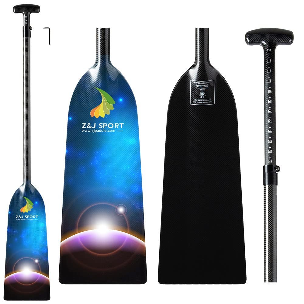 Z&J SPORT Adjustable Dragon Boat Paddle, IDBF Approved Carbon Fiber Paddle, Graphic Paddle with Adjuster for Dragon Boat Race with Adjustable T Handle (Range: 43-52 /110cm-132cm) (FY06)