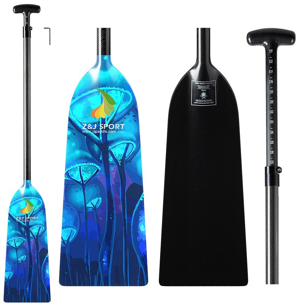 Z&J SPORT Adjustable Dragon Boat Paddle, IDBF Approved Carbon Fiber Paddle, Graphic Paddle with Adjuster for Dragon Boat Race with Adjustable T Handle (Range: 43-52 /110cm-132cm) (DW02)