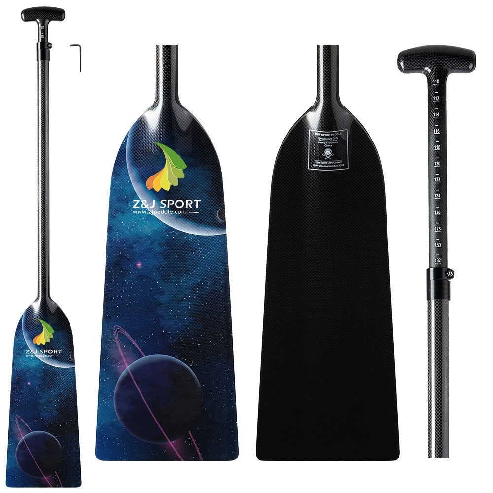 Z&J SPORT Adjustable Dragon Boat Paddle, IDBF Approved Carbon Fiber Paddle, Graphic Paddle with Adjuster for Dragon Boat Race with Adjustable T Handle (Range: 43-52 /110cm-132cm) (FY05)