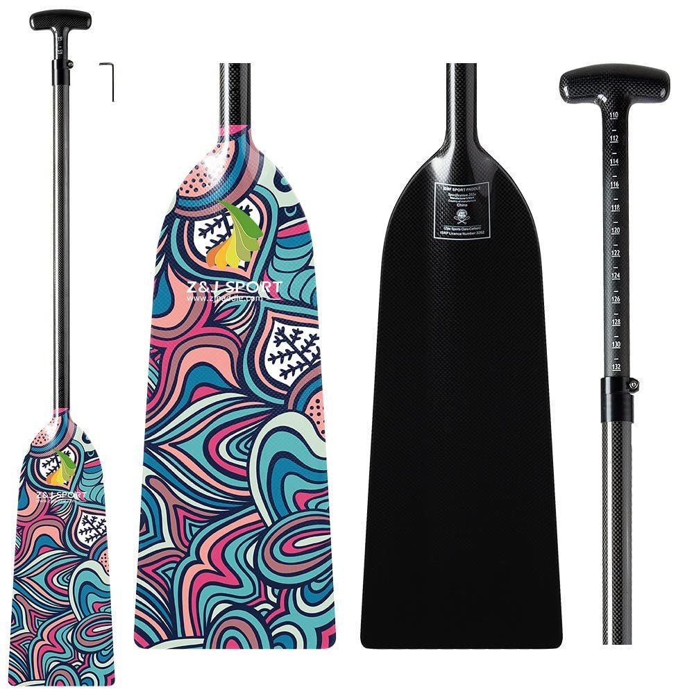Z&J SPORT Adjustable Dragon Boat Paddle, IDBF Approved Carbon Fiber Paddle, Graphic Paddle with Adjuster for Dragon Boat Race with Adjustable T Handle (Range: 43-52 /110cm-132cm) (DW05)