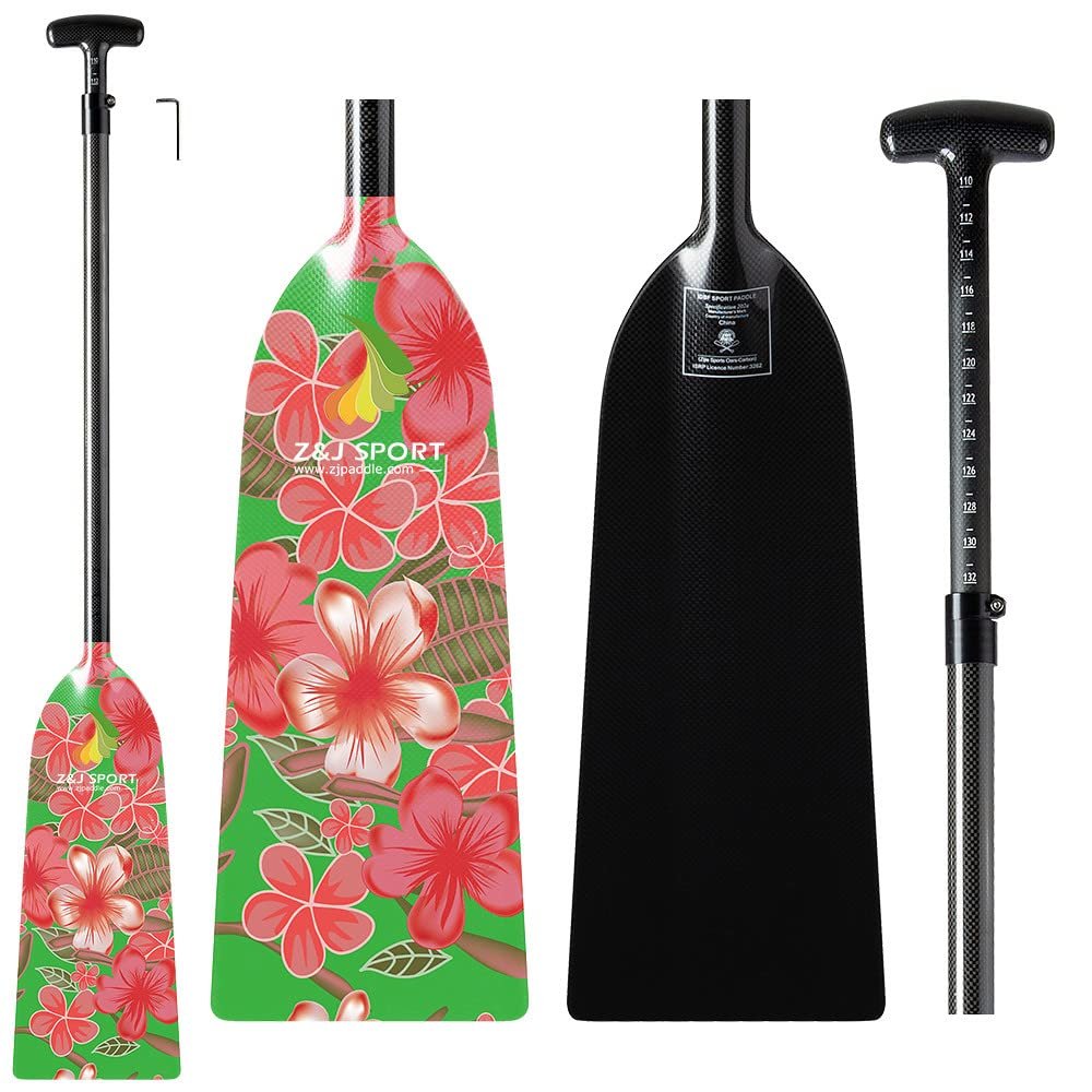Z&J SPORT Adjustable Dragon Boat Paddle, IDBF Approved Carbon Fiber Paddle, Graphic Paddle with Adjuster for Dragon Boat Race with Adjustable T Handle (Range: 43-52 /110cm-132cm) (MJ378)