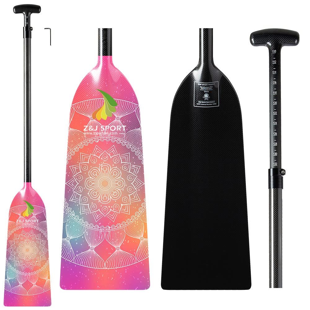 Z&J SPORT Adjustable Dragon Boat Paddle, IDBF Approved Carbon Fiber Paddle, Graphic Paddle with Adjuster for Dragon Boat Race with Adjustable T Handle (Range: 43-52 /110cm-132cm) (MS02)