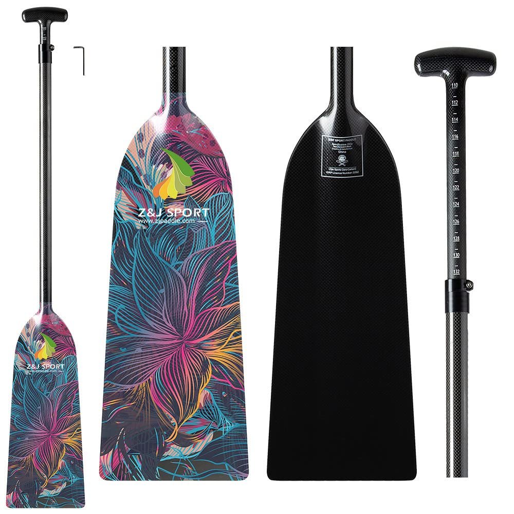 Z&J SPORT Adjustable Dragon Boat Paddle, IDBF Approved Carbon Fiber Paddle, Graphic Paddle with Adjuster for Dragon Boat Race with Adjustable T Handle (Range: 43-52 /110cm-132cm) (HJ09)