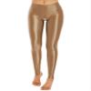 LiiYii Women's Crotchless Leggings Shapewear Glossy Stretchy Step on Foot Fitness Tights Pants Coffee Large view 1