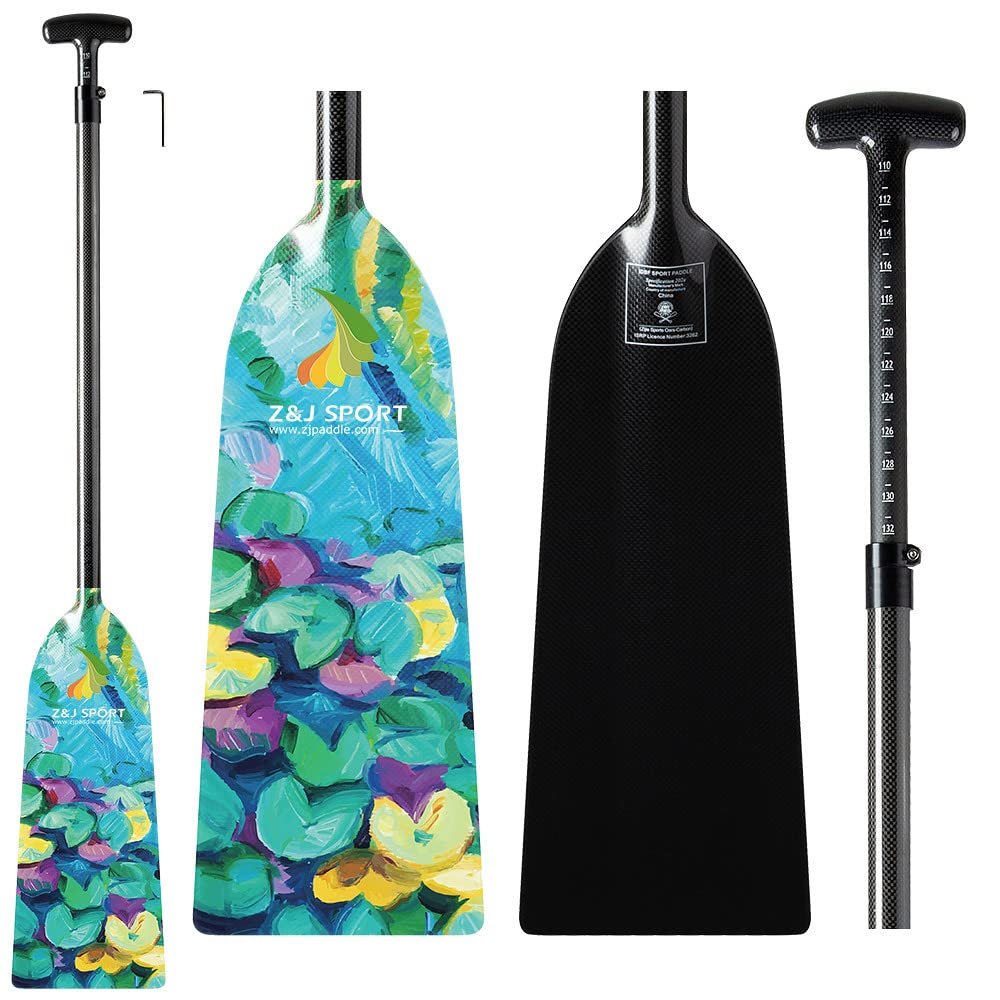 Z&J SPORT Adjustable Dragon Boat Paddle, IDBF Approved Carbon Fiber Paddle, Graphic Paddle with Adjuster for Dragon Boat Race with Adjustable T Handle (Range: 43-52 /110cm-132cm) (LZ251)