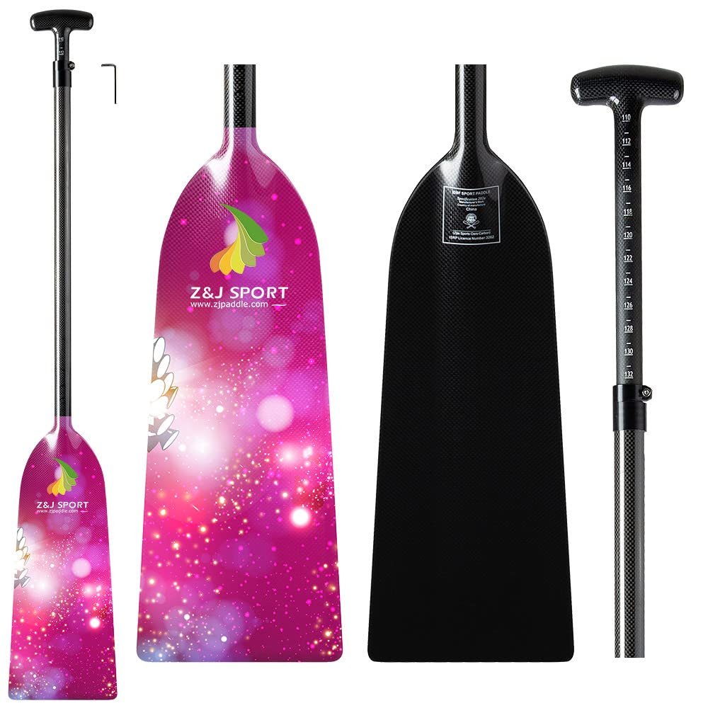 Z&J SPORT Adjustable Dragon Boat Paddle, IDBF Approved Carbon Fiber Paddle, Graphic Paddle with Adjuster for Dragon Boat Race with Adjustable T Handle (Range: 43-52 /110cm-132cm) (FY04)