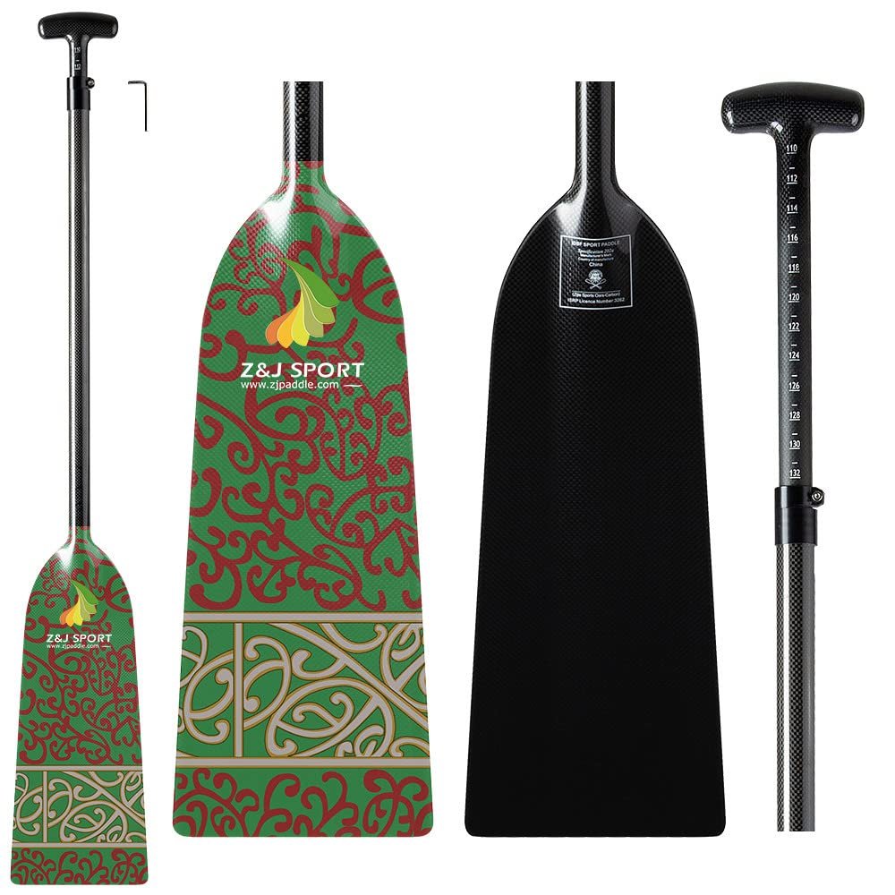 Z&J SPORT Adjustable Dragon Boat Paddle, IDBF Approved Carbon Fiber Paddle, Graphic Paddle with Adjuster for Dragon Boat Race with Adjustable T Handle (Range: 43-52 /110cm-132cm) (RU102)