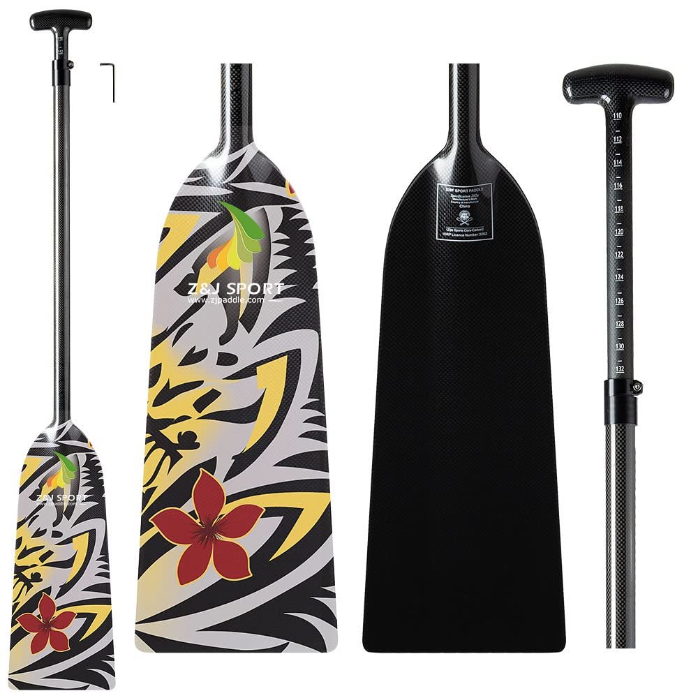 Z&J SPORT Adjustable Dragon Boat Paddle, IDBF Approved Carbon Fiber Paddle, Graphic Paddle with Adjuster for Dragon Boat Race with Adjustable T Handle (Range: 43-52 /110cm-132cm) (BA251)
