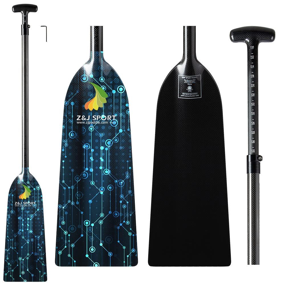 Z&J SPORT Adjustable Dragon Boat Paddle, IDBF Approved Carbon Fiber Paddle, Graphic Paddle with Adjuster for Dragon Boat Race with Adjustable T Handle (Range: 43-52 /110cm-132cm) (HJ08)