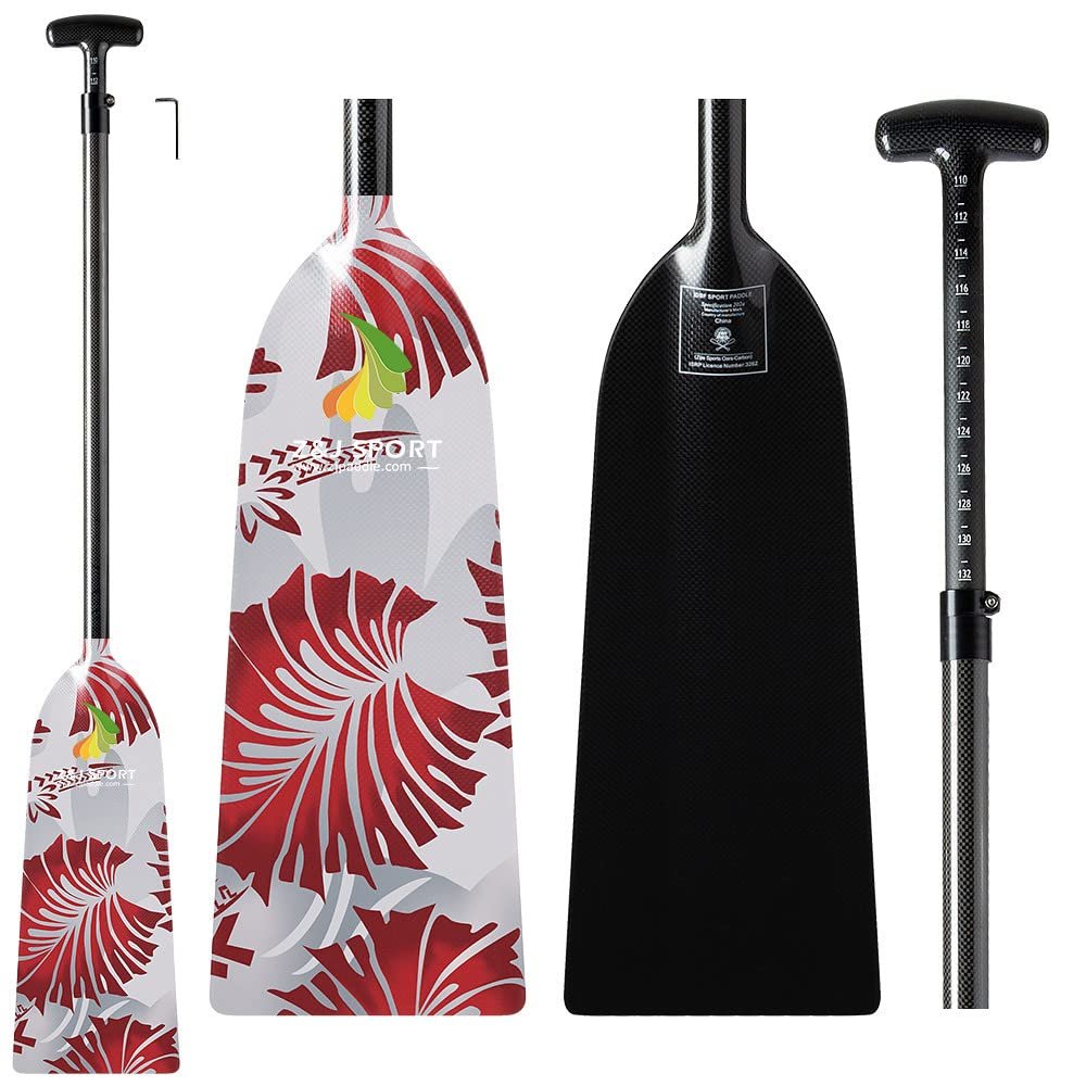 Z&J SPORT Adjustable Dragon Boat Paddle, IDBF Approved Carbon Fiber Paddle, Graphic Paddle with Adjuster for Dragon Boat Race with Adjustable T Handle (Range: 43-52 /110cm-132cm) (RF126)