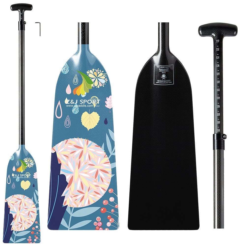 Z&J SPORT Adjustable Dragon Boat Paddle, IDBF Approved Carbon Fiber Paddle, Graphic Paddle with Adjuster for Dragon Boat Race with Adjustable T Handle (Range: 43-52 /110cm-132cm) (HW375)