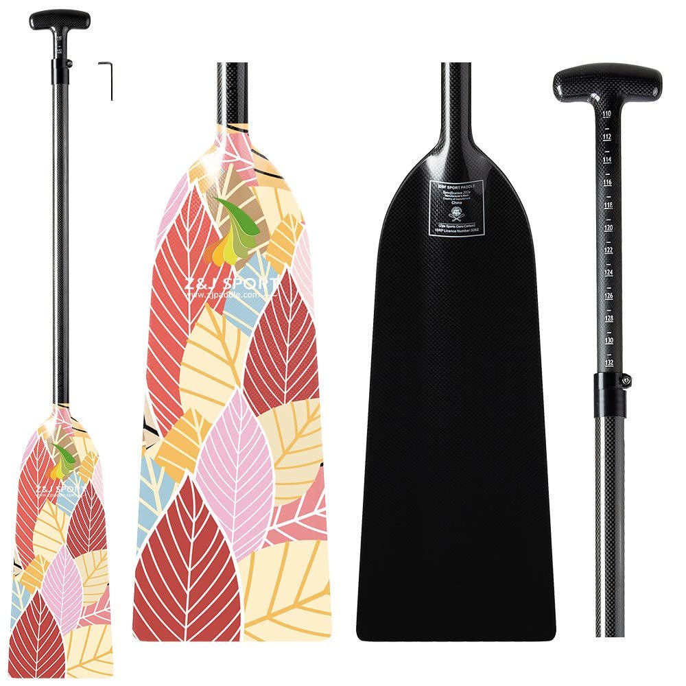 Z&J SPORT Adjustable Dragon Boat Paddle, IDBF Approved Carbon Fiber Paddle, Graphic Paddle with Adjuster for Dragon Boat Race with Adjustable T Handle (Range: 43-52 /110cm-132cm) (MQ462)
