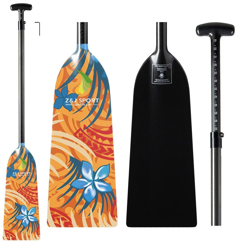 Z&J SPORT Adjustable Dragon Boat Paddle, IDBF Approved Carbon Fiber Paddle, Graphic Paddle with Adjuster for Dragon Boat Race with Adjustable T Handle (Range: 43-52 /110cm-132cm) (YW364)