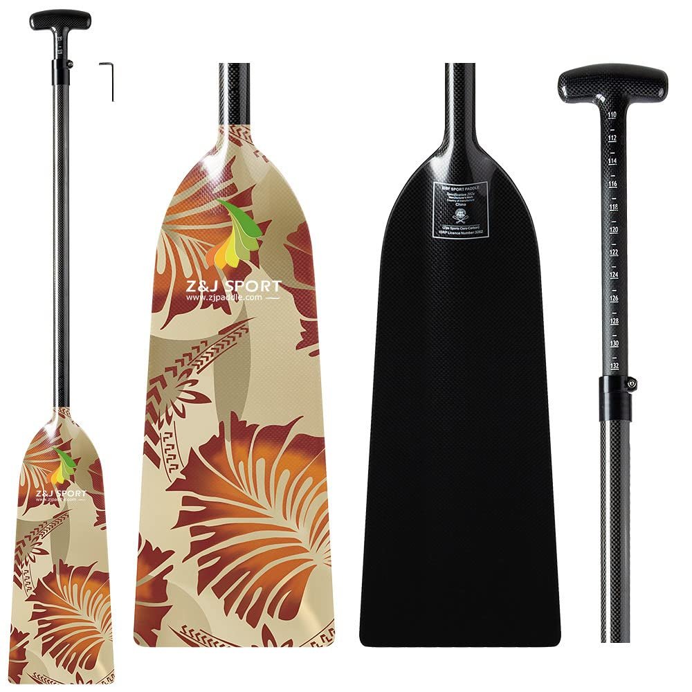 Z&J SPORT Adjustable Dragon Boat Paddle, IDBF Approved Carbon Fiber Paddle, Graphic Paddle with Adjuster for Dragon Boat Race with Adjustable T Handle (Range: 43-52 /110cm-132cm) (YW256)