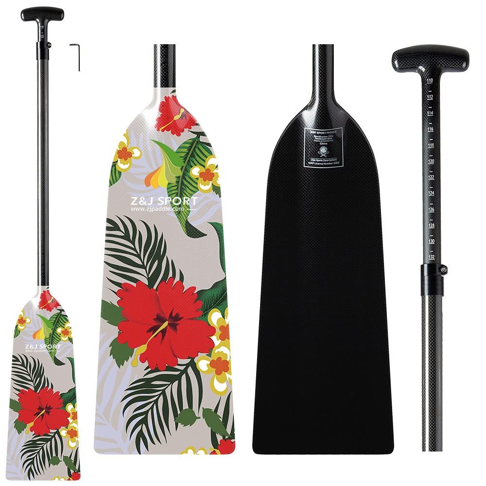 Z&J SPORT Adjustable Dragon Boat Paddle, IDBF Approved Carbon Fiber Paddle, Graphic Paddle with Adjuster for Dragon Boat Race with Adjustable T Handle (Range: 43-52 /110cm-132cm) (LJ358)